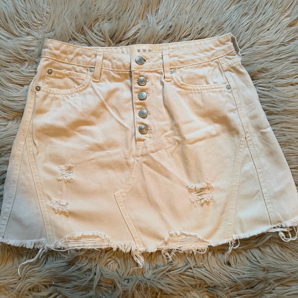 We The Free Cream Distressed Mini Skirt